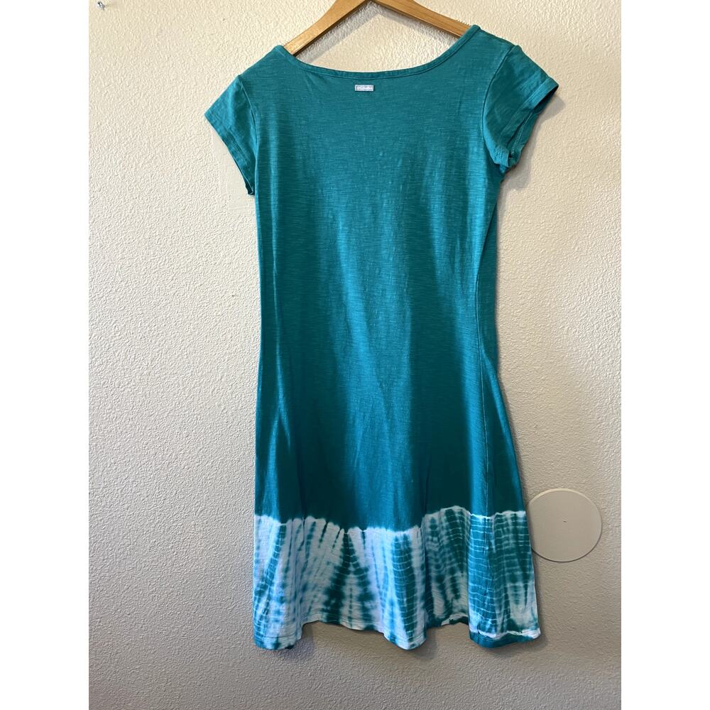Columbia Daisy Fields Teal Tie Dye V Neck 100% Cotton Tee Shirt Dress Size XS - Picture 5 of 10